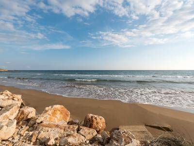 gold sandy blue flag beach